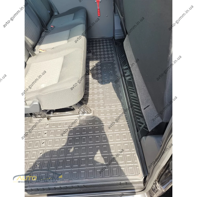 Коврики в салон Ford Transit (mk7) 2014- 1+2, 2-й ряд, Double Cab, из 2 частей резиновые, чёрные (AVTO-Gumm)