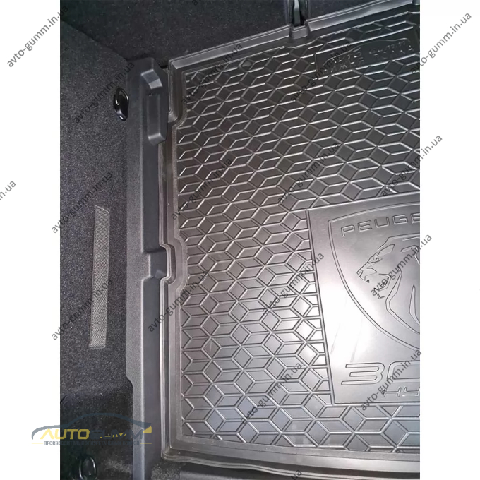 Коврик в багажник Peugeot 3008 2025- гибрид, гибрид/ДВС, нижняя полка резиновый, чёрный (AVTO-Gumm)