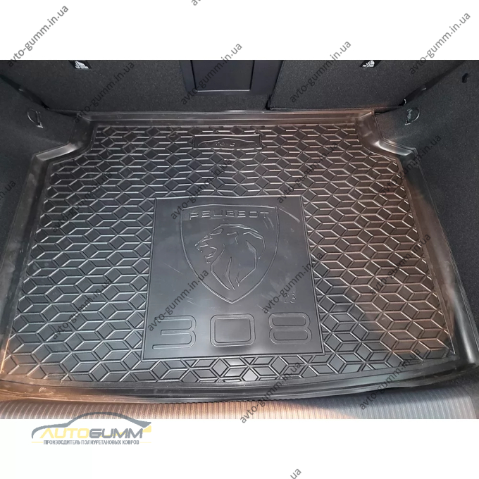 Коврик в багажник Peugeot 308 2023- хэтчбек резиновый, чёрный (AVTO-Gumm)