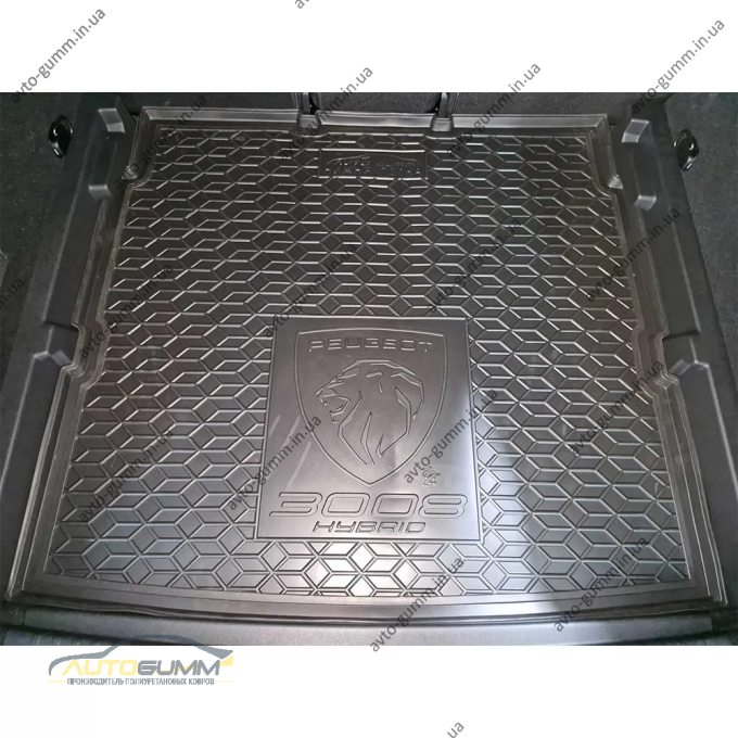 Коврик в багажник Peugeot 3008 2025- гибрид, гибрид/ДВС, нижняя полка резиновый, чёрный (AVTO-Gumm)