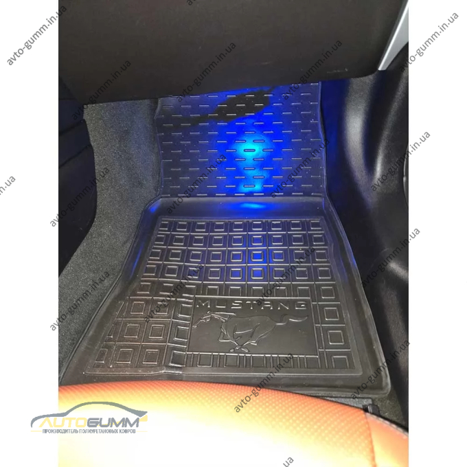Коврики в салон Ford Mustang 2015-2023 резиновые, чёрные (AVTO-Gumm)
