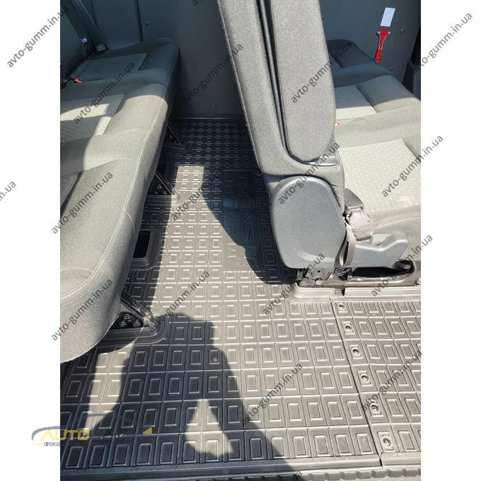 Коврики в салон Ford Transit (mk7) 2014- 1+2, 2-й ряд, Double Cab, из 2 частей резиновые, чёрные (AVTO-Gumm)