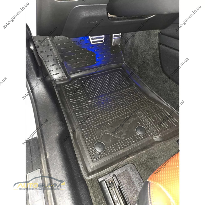 Коврики в салон Ford Mustang 2015-2023 резиновые, чёрные (AVTO-Gumm)
