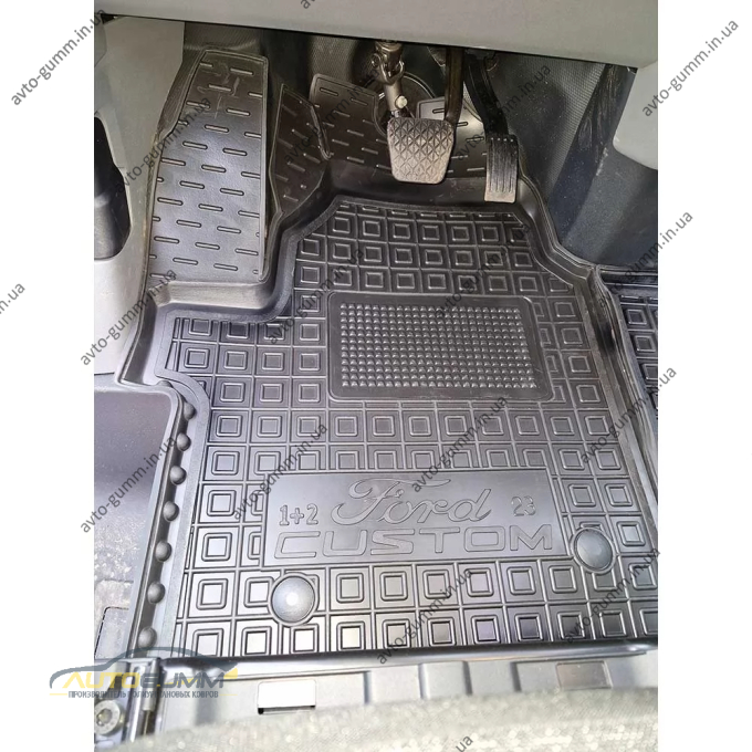 Коврики в салон Ford Custom 2023- 1+2 резиновые, чёрные (AVTO-Gumm)