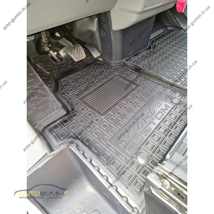 Коврики в салон Ford Custom 2023- 1+2 резиновые, чёрные (AVTO-Gumm)
