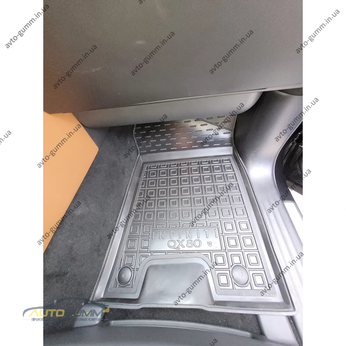 Коврики в салон Infiniti QX80 2018- 7 мест (3 ряда) резиновые, чёрные (AVTO-Gumm)