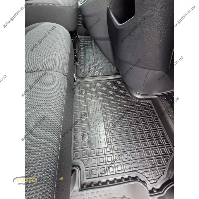 Коврики в салон Renault Trafic 3 2022- 1+2, пассажирский резиновые, чёрные (AVTO-Gumm)