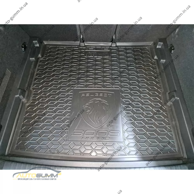 Коврик в багажник Peugeot 3008 2025- гибрид, гибрид/ДВС, нижняя полка резиновый, чёрный (AVTO-Gumm)