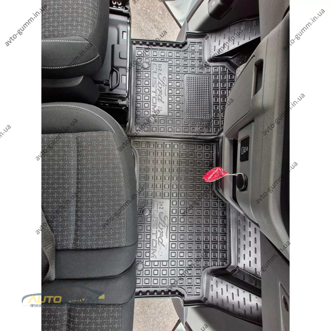 Коврики в салон Ford Custom 2023- 1+2 резиновые, чёрные (AVTO-Gumm)