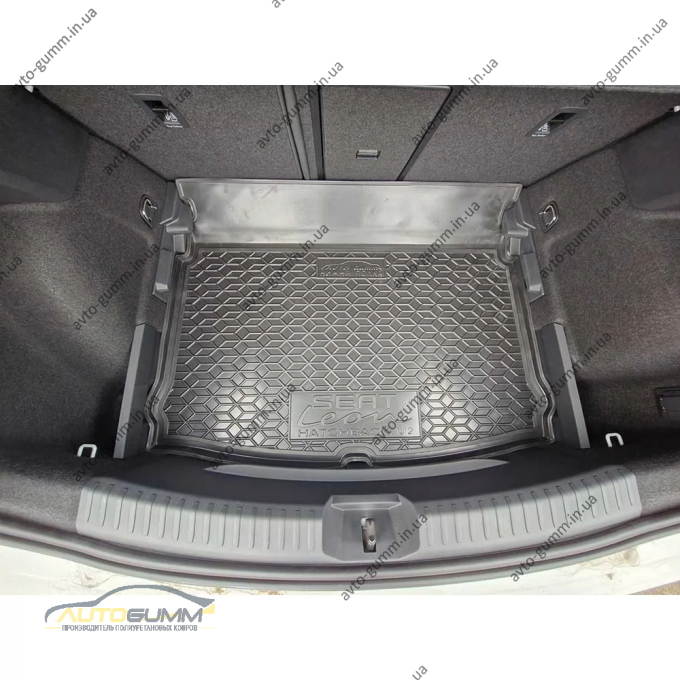 Коврик в багажник Seat Leon 2020- хэтчбек, двухуровневый пол, нижняя полка резиновый, чёрный (AVTO-Gumm)