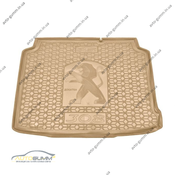 Автомобильный коврик в багажник Peugeot 308 2014- Hatchback докатка бежевый (AVTO-Gumm)