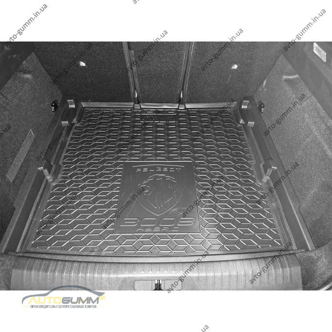 Коврик в багажник Peugeot 3008 2025- гибрид, гибрид/ДВС, нижняя полка резиновый, чёрный (AVTO-Gumm)
