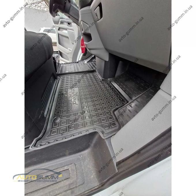Коврики в салон Ford Custom 2023- 1+2 резиновые, чёрные (AVTO-Gumm)