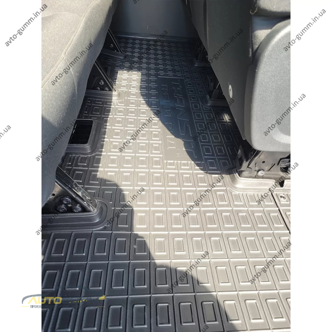 Коврики в салон Ford Transit (mk7) 2014- 1+2, 2-й ряд, Double Cab, из 2 частей резиновые, чёрные (AVTO-Gumm)