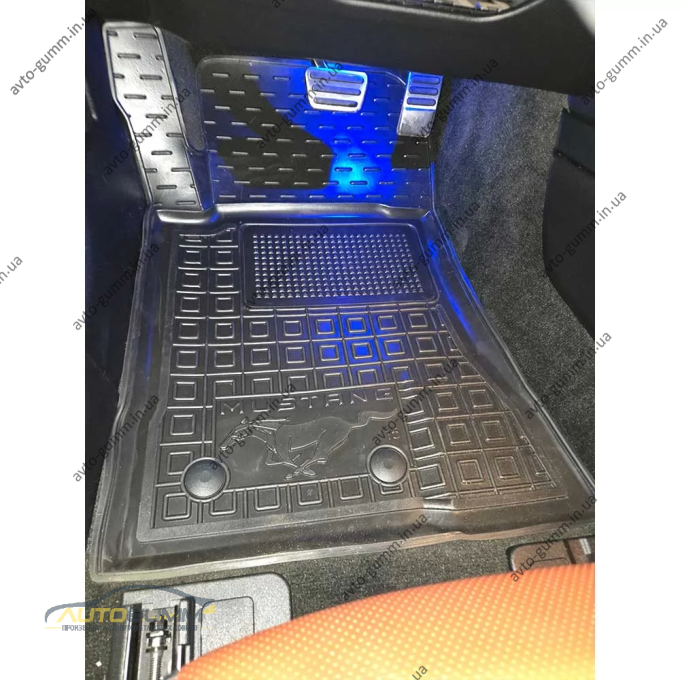 Коврики в салон Ford Mustang 2015-2023 резиновые, чёрные (AVTO-Gumm)