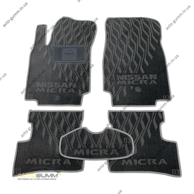 Текстильные коврики в салон Nissan Micra (K12) 2002- (V) серые AVTO-Tex