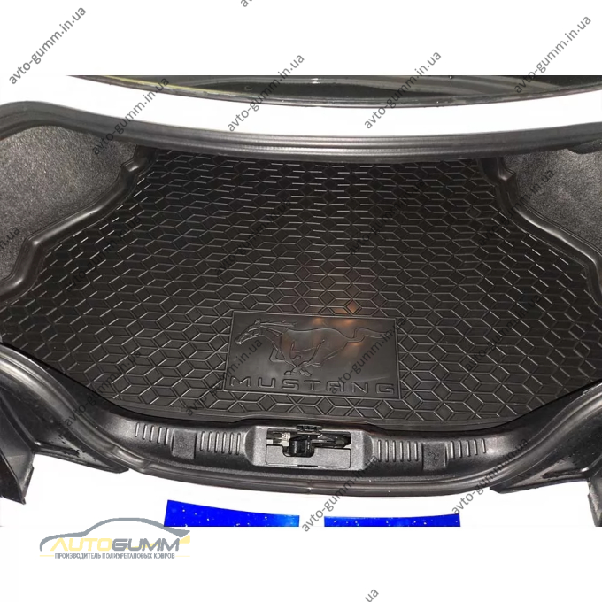 Коврик в багажник Ford Mustang 2015-2023 без сабвуфера резиновый, чёрный (AVTO-Gumm)