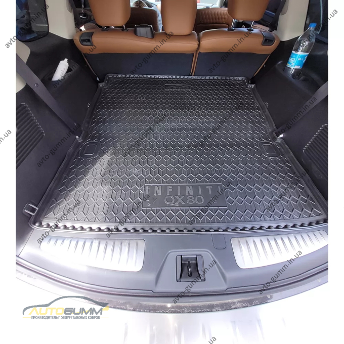 Коврик в багажник Infiniti QX80 2018-2024 5/7 мест резиновый, чёрный (AVTO-Gumm)