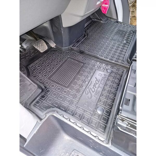 Коврики в салон Ford Custom 2023- 1+2 резиновые, чёрные (AVTO-Gumm)