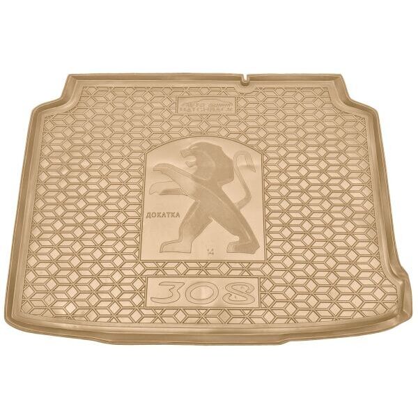 Автомобильный коврик в багажник Peugeot 308 2014- Hatchback докатка бежевый (AVTO-Gumm)