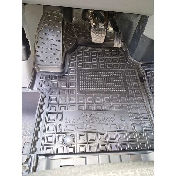 Коврики в салон Ford Custom 2023- 1+2 резиновые, чёрные (AVTO-Gumm)