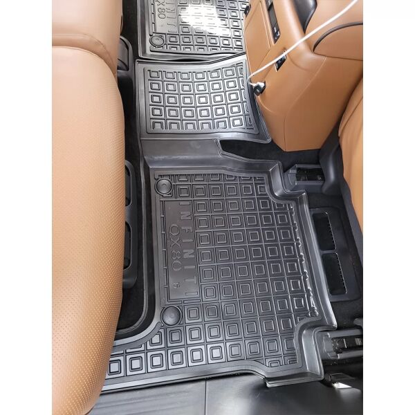Коврики в салон Infiniti QX80 2018- 7 мест (3 ряда) резиновые, чёрные (AVTO-Gumm)